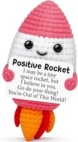 Divertidos regalos de cumpleaños de Navidad con cohete de ganchillo positivo para mujeres, hombres, ella, él, adolescentes, niñas, mejor amigo,