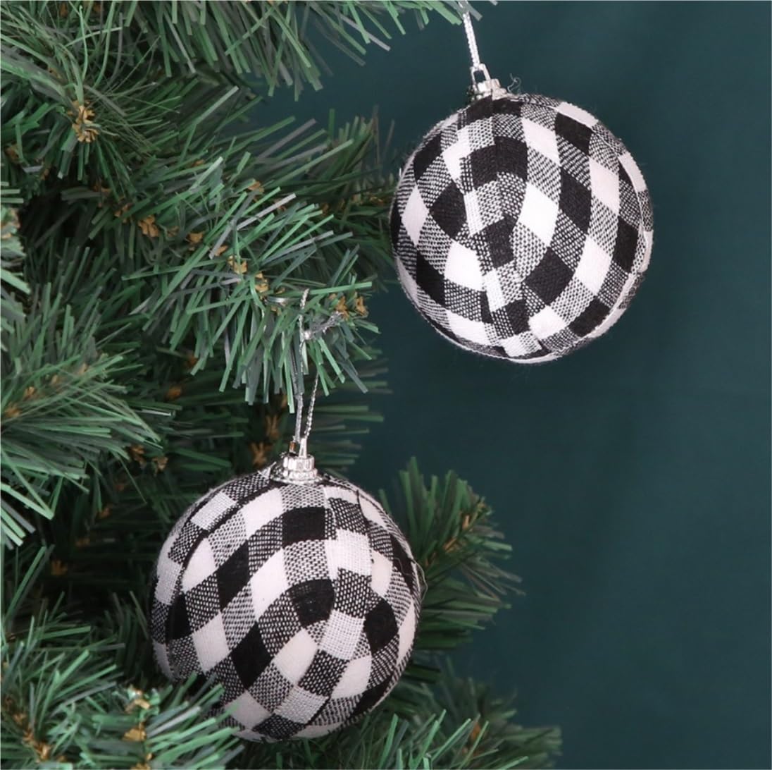 Palline di Natale, 24 Ornamenti Natalizi Con Palline Da Appendere, Set Di Natale Scozzesi, All'albero, Per La Decorazione Della Festa Palline di Natale Riutilizzabili(Black+White)