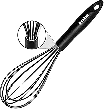 Anaeat 10.5" Silicone Whisk, Thick Stainless Steel Wire Inner, Heat Resistant & Non-Stick Cookware Kitchen Whisks, Milk and Egg Beater Blender, Balloon Egg Beater for Whisking, Cooking, Baking, Beating, Frothing, Stirring & Blending . (Black)