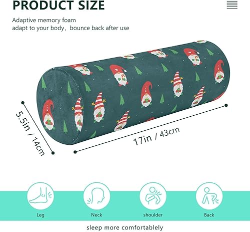 Miniatura 3 de Christmas Gnomes Green Bolster Pillow for Legs Firm Neck Roll Pillow Memory Foam Round Pillow for Neck Cylinder Pillow Long Pillow Neck
