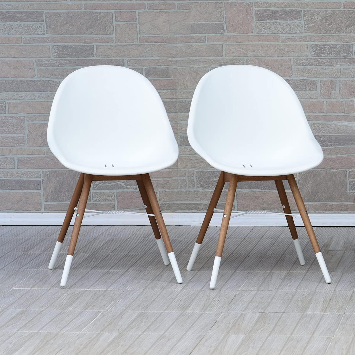 Amazonia Cannes Patio Dining Chair, 2 Count, White/Dark Brown