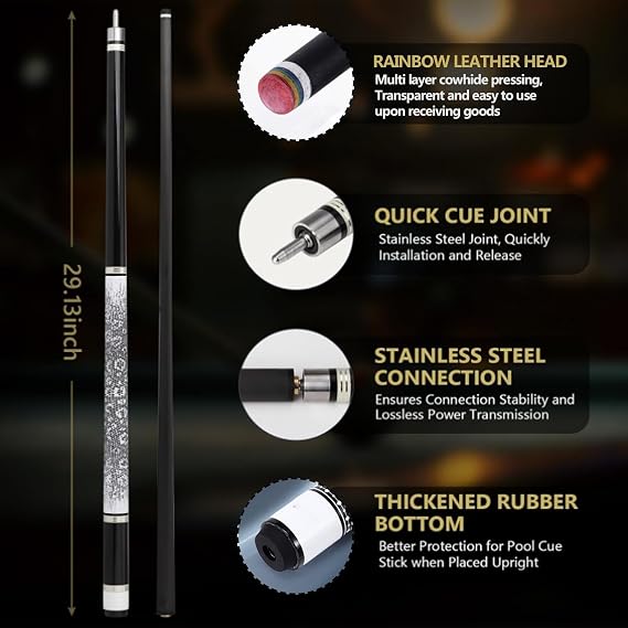57 Pool Cue Stick Billiard Cue Stick, 2 Piece Billiard Pool Cue Sticks 10.5mm/11.5mm/12.5mm Tips Available, Adult Pool Stick, Snooker Cue B,12.5mm