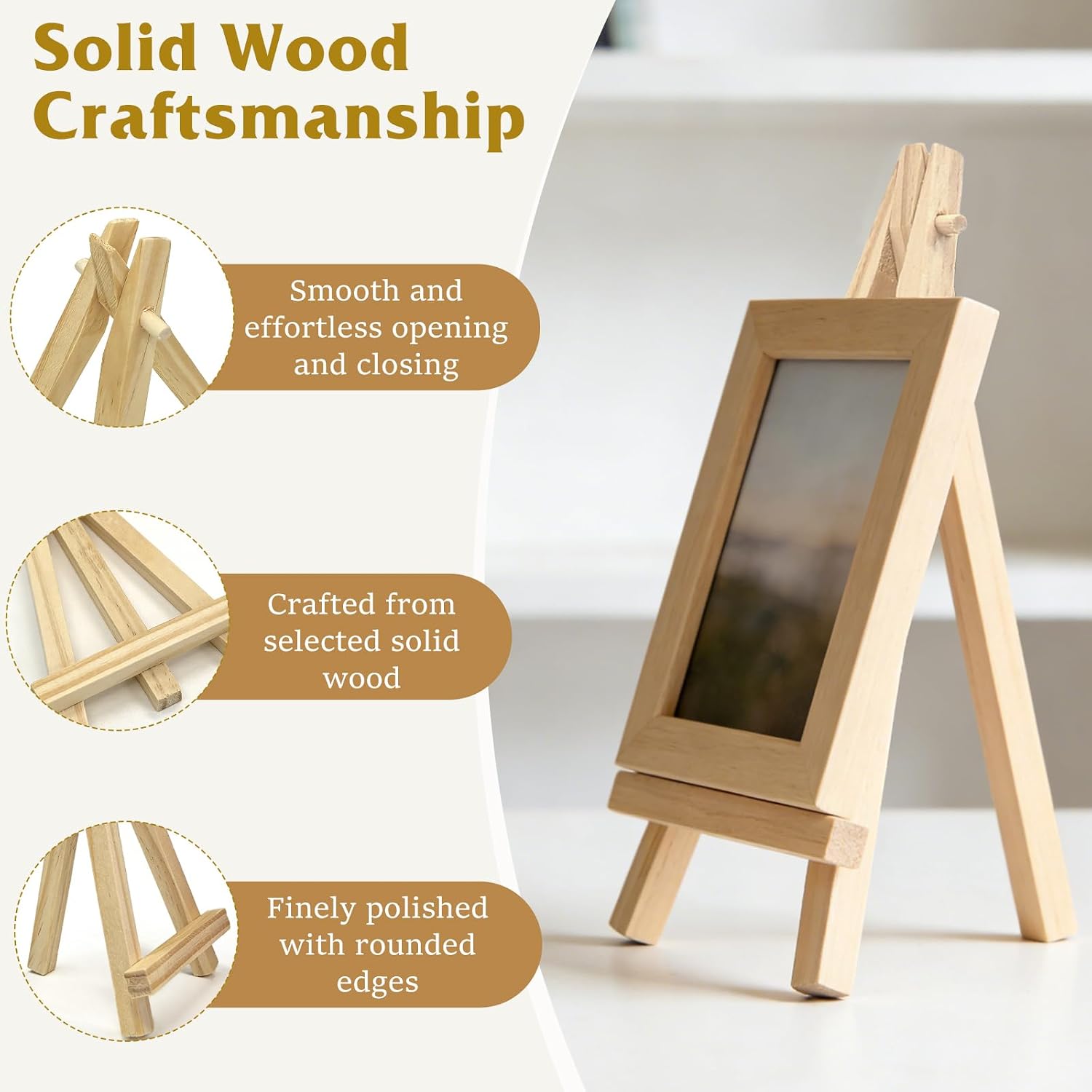 12-Pack 3.93×2.36in(L×W) Mini Wooden Display Easels, Small Natural Wood Tripod Stands for Photos, Cards, and Tiny Canvas Displays