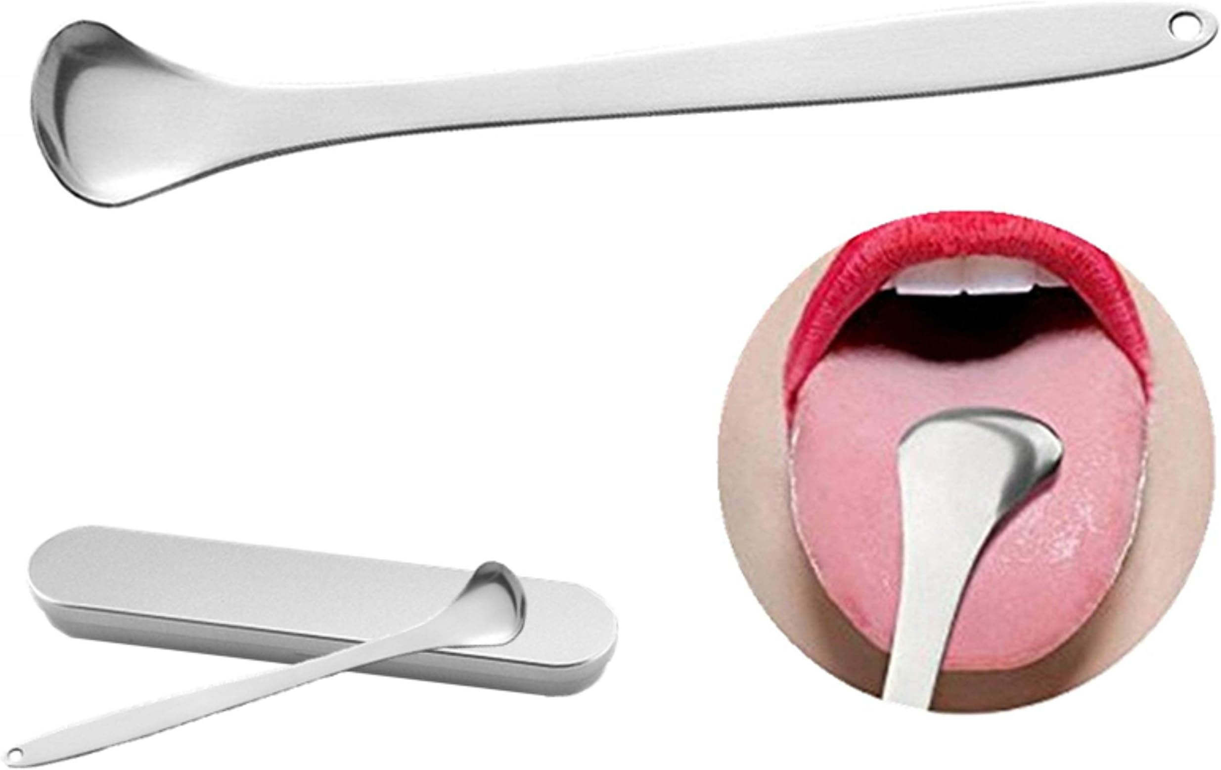 Tongue Scraper, Tongue Cleaner Stainless Steel Rustproof Tongue Brush Effective Reusable Lifetime Scraper for Plaque and Bacteria Removal, Fresh Breath,with a Stainless Steel Box （1 Pcs)