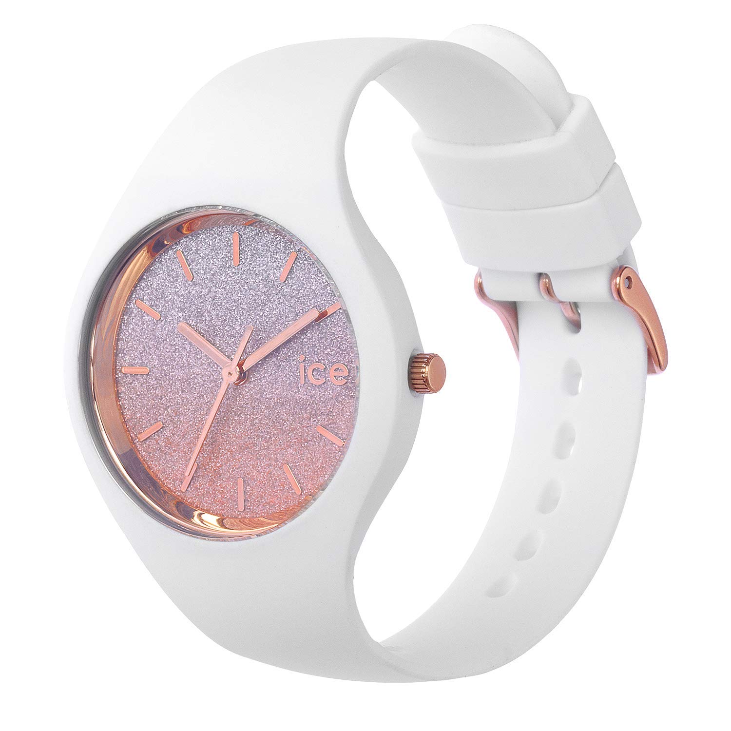 Ice-Watch - Ice Lo biały różowy - biały zegarek damski z silikonowym paskiem