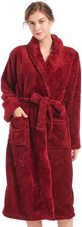 Inner Wish Women's Plush Fleece Robe, Cozy Warm Bathrobe with Pockets