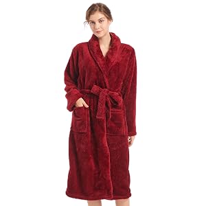 Inner Wish Womens Plush Fleece Robe Cozy Warm Bathrobe Fuzzy Female Spa Robe With Pockets