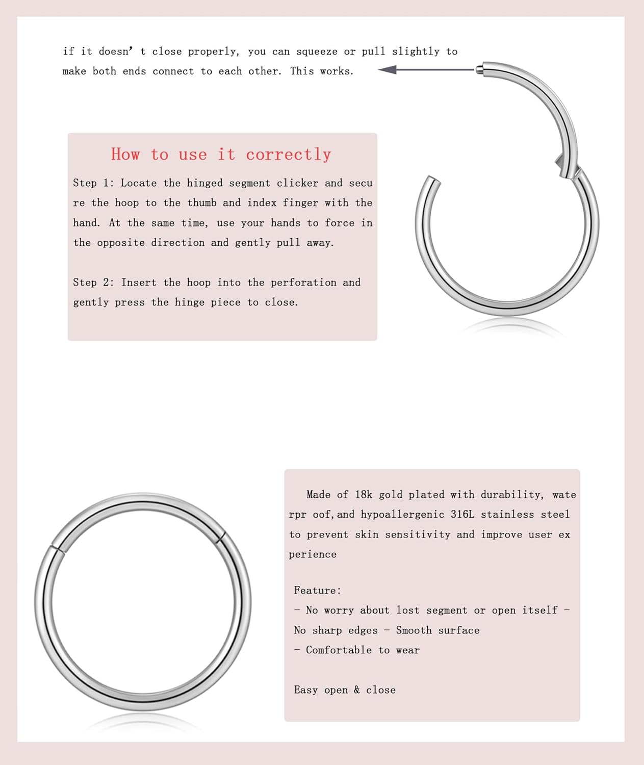 Nose Rings Studs for Women Men: Hypoallergenic Gold Silver 316L Surgical Stainless Steel Hoops Septum Horseshoe/L Shape/Corkscrew Nose Studs Body Piercing Jewelry Tragus Conch 20G 18G 16G - Image 8