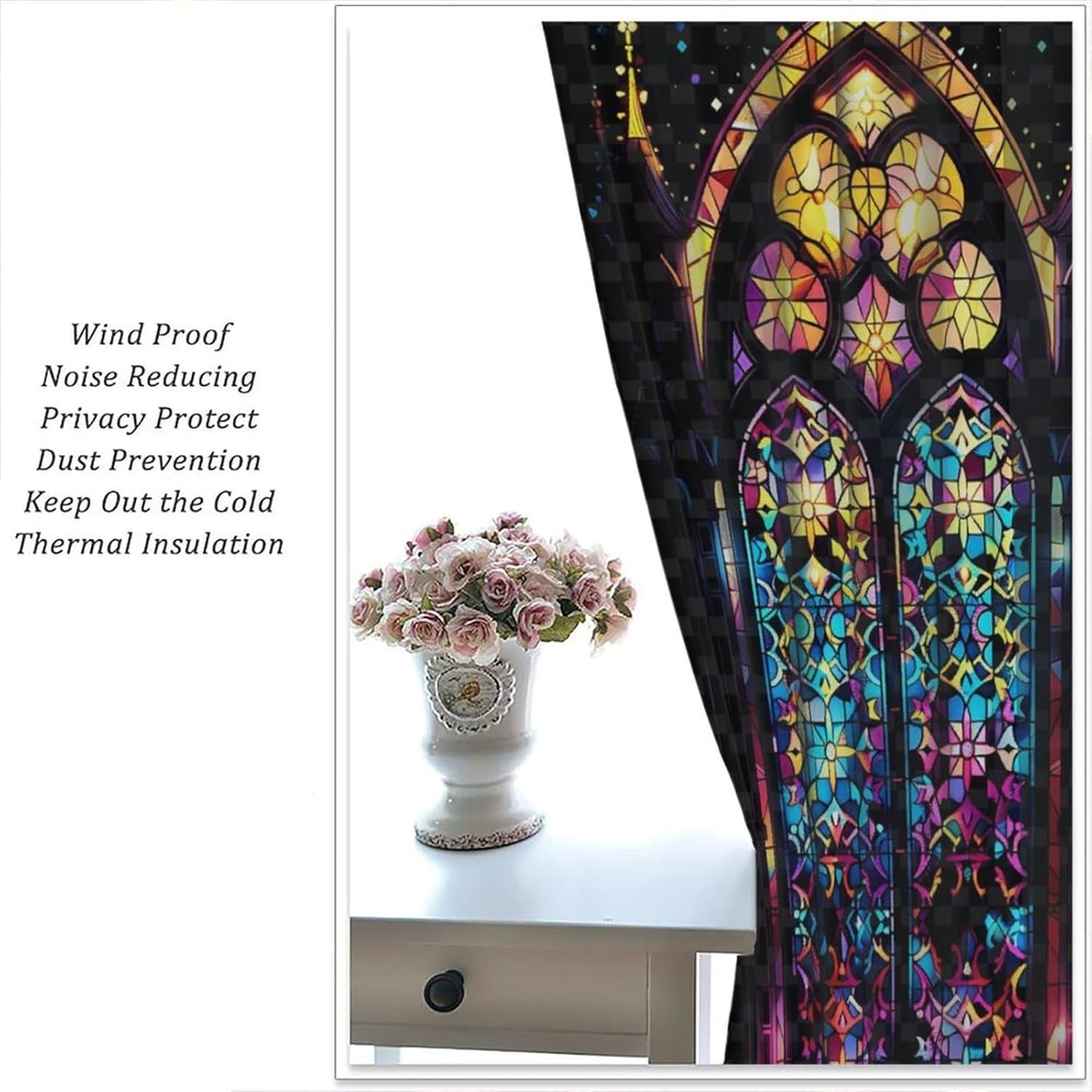 Stained Glass Curtains, Mid Century Colorful Abstract Geometry Vintage Window Treatments for Bedroom Living Room Kitchen Home 2 Panel, 63x72 Inch