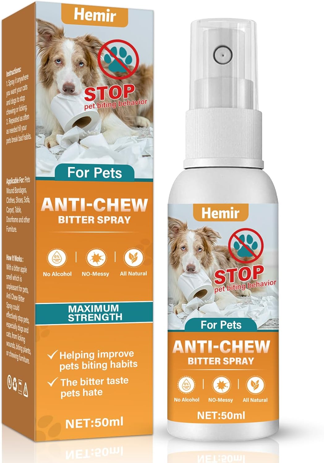 No Chew Spray for Dogs, Alcohol Free and Non-Toxic Bitter Apple Spray for Dogs& Cats, Effective Dog Deterrent-S-Pray for Protecting Furniture
