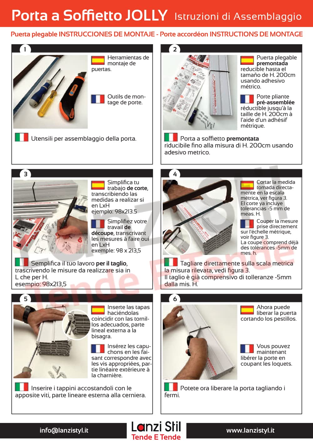 Puerta plegable en kit - PREMONTADA mod. JOLLY, medidas de 0-71 a 121cmx220H en PVC, bricolaje facil de armar con solo 10 tornillos, instrucciones claras y videos (Medida 96-109 x 220H, Blanco)