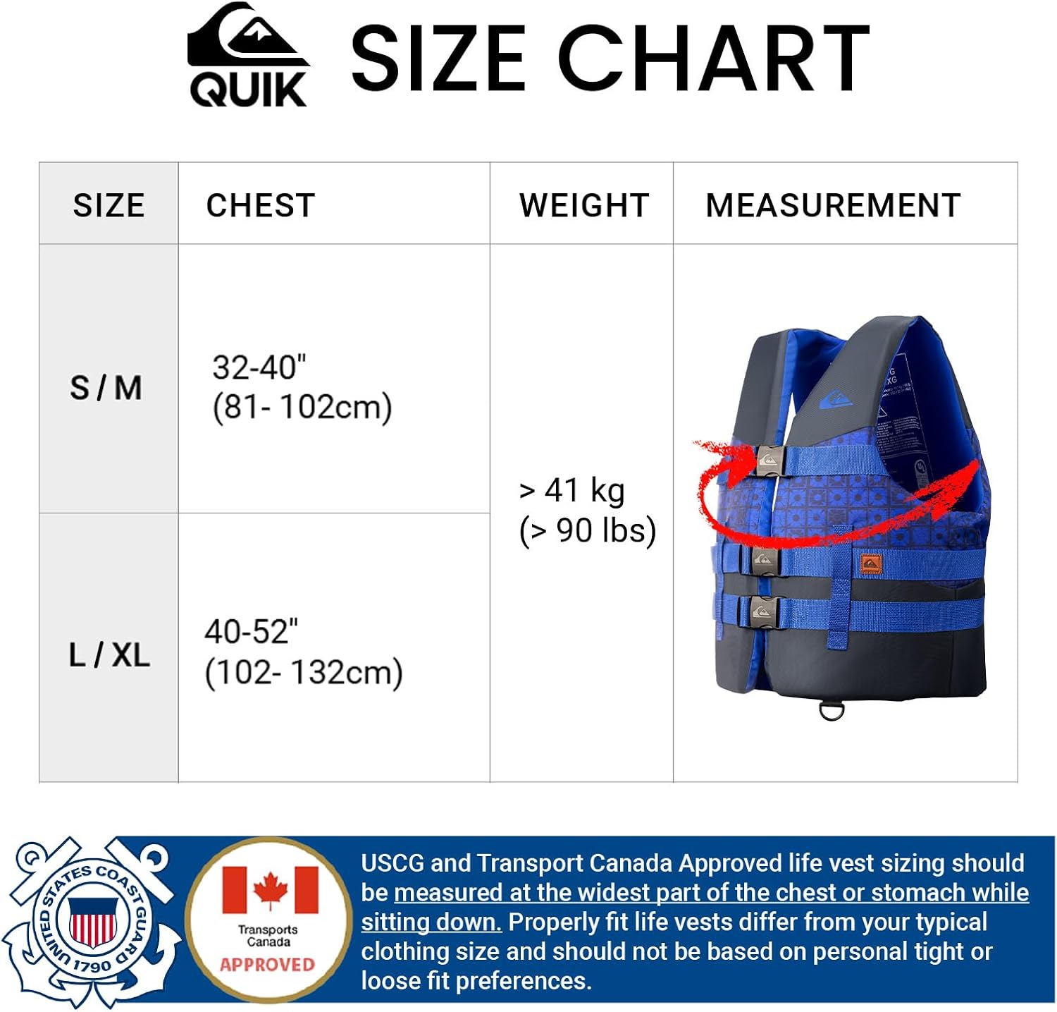 QUIKSILVER USCG Approved Men's Life Jacket Type III PFD, Lightweight EPE Foam Life Vest with Quick-Release Buckles, for Waterskiing, Boating and Kayaking Paddling Fishing Watersports