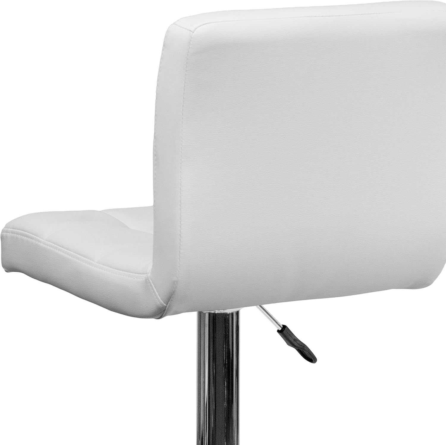 BizChair White Quilted Vinyl Adjustable Height Barstool with Chrome Base