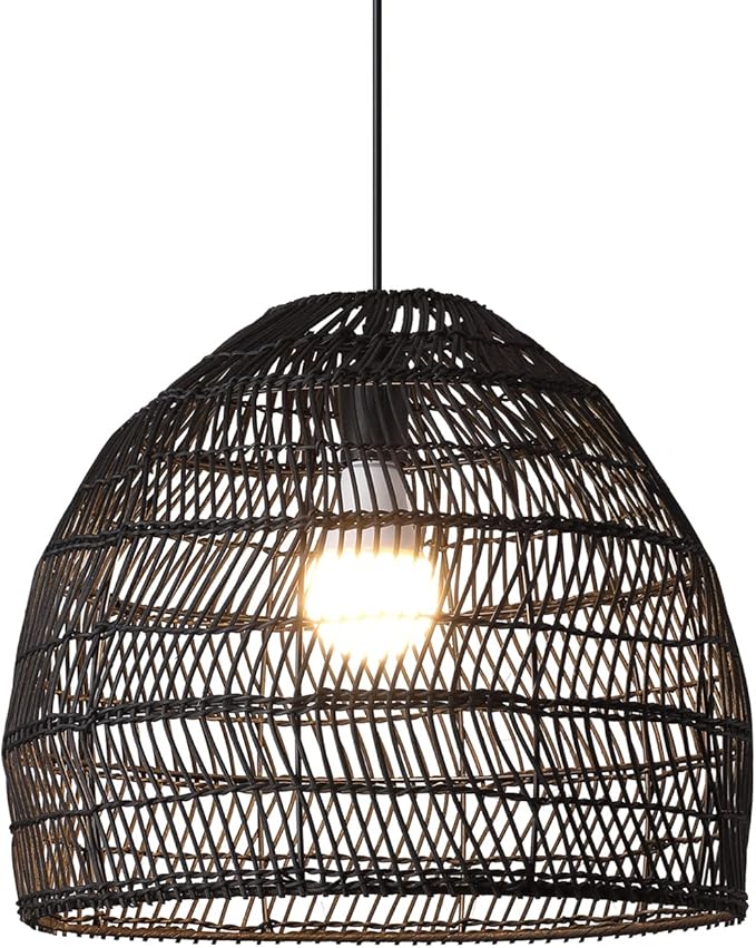 LQZCXMF Kroonluchter Boven Gootsteen Rieten E27 Hanglamp Hangende Decoratie Rustieke Japanse Lamp Natuurlijke Rieten Rotan Opknoping Voor Keukeneiland Eetkamer Woonkamer Veranda