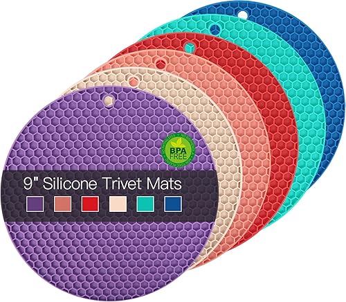 Paquete de 6 salvamanteles de silicona para ollas y sartenes calientes, salvamanteles de silicona coloridos de 9 pulgadas para platos calientes,