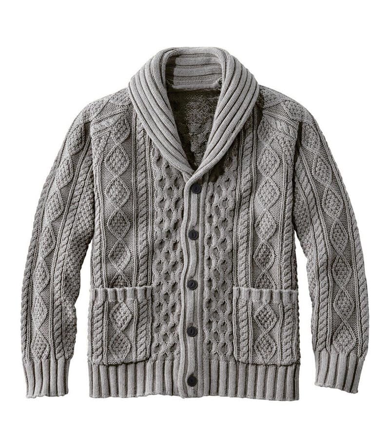 bifanxi Men's Knitted Lapel Cardigan Sweater Shirt with Buttons Solid Color Long Sleeve for Spring & Autumn | Gray | S-picture-29