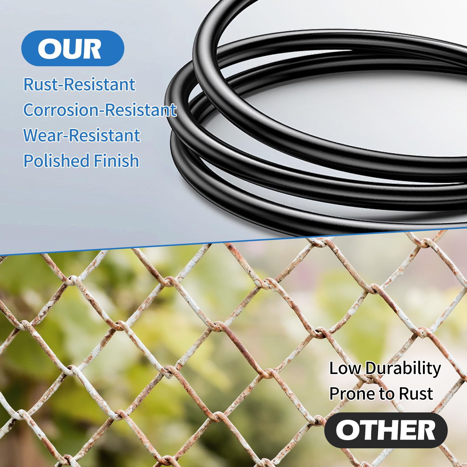 Cable de acero inoxidable de 100 m, cable de acero de 4 mm con revestimiento de PVC negro y 100 casquillos de aluminio, trenzado de 7 x 7, cable de acero inoxidable para tendedero, barandilla, valla y