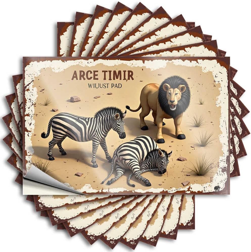 Quote - Optical Illusion Laptop Zebras and Lion in Desert Scene with Text Overlay for Surf Home Entrance Decor(6X9CM)