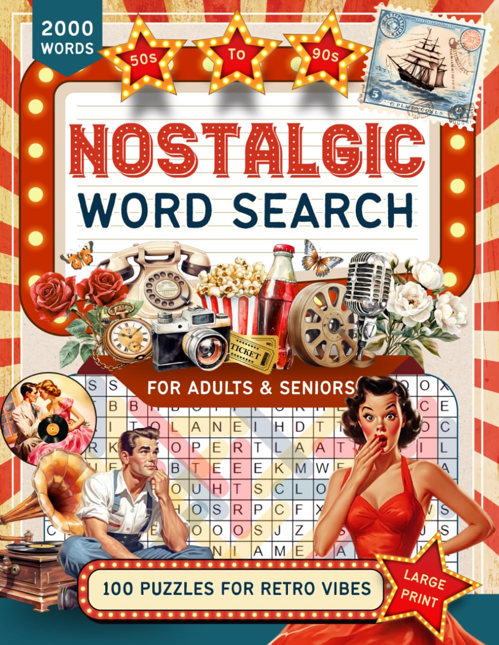 Nostalgic Word Search for Adults & Seniors: Large Print 100 Puzzles for Retro Vibes and Memory Boosting