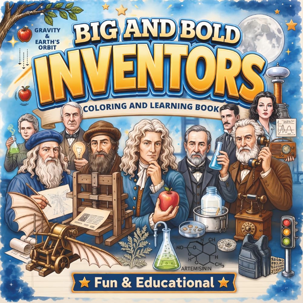 Big and Bold Inventors Coloring and Learning Book: Fun and Educational STEM Coloring Illustrations with Famous Innovators and Their World-Changing Inventions for Kids 8-14