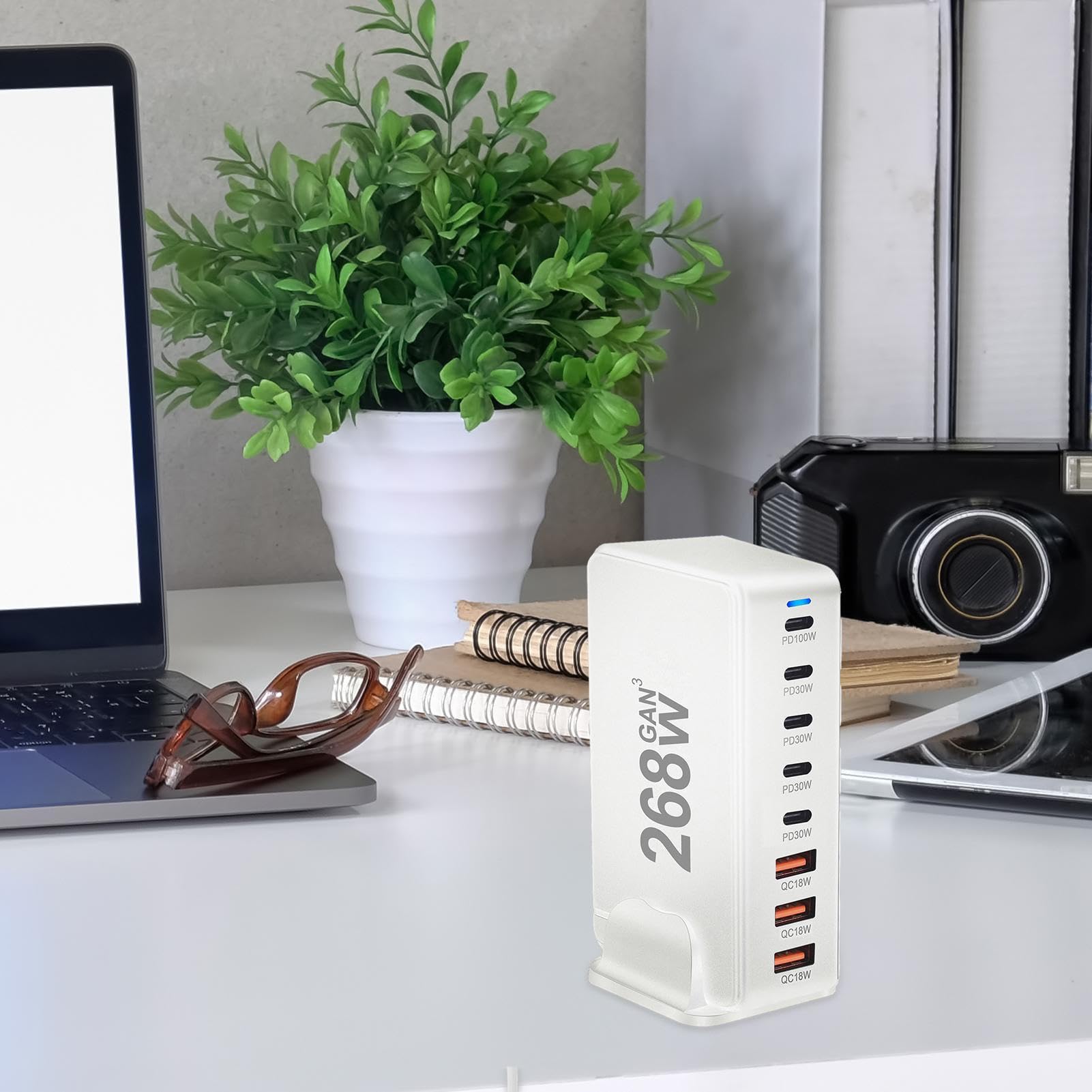 Caricatore a Ricarica Veloce Hub di Ricarica a 8 Porte | Caricatore USB C con da 268 Watt Per L'Uso In Casa, In Ufficio, In Viaggio, Per Telefoni, Tablet, Laptop E Altri Dispositivi