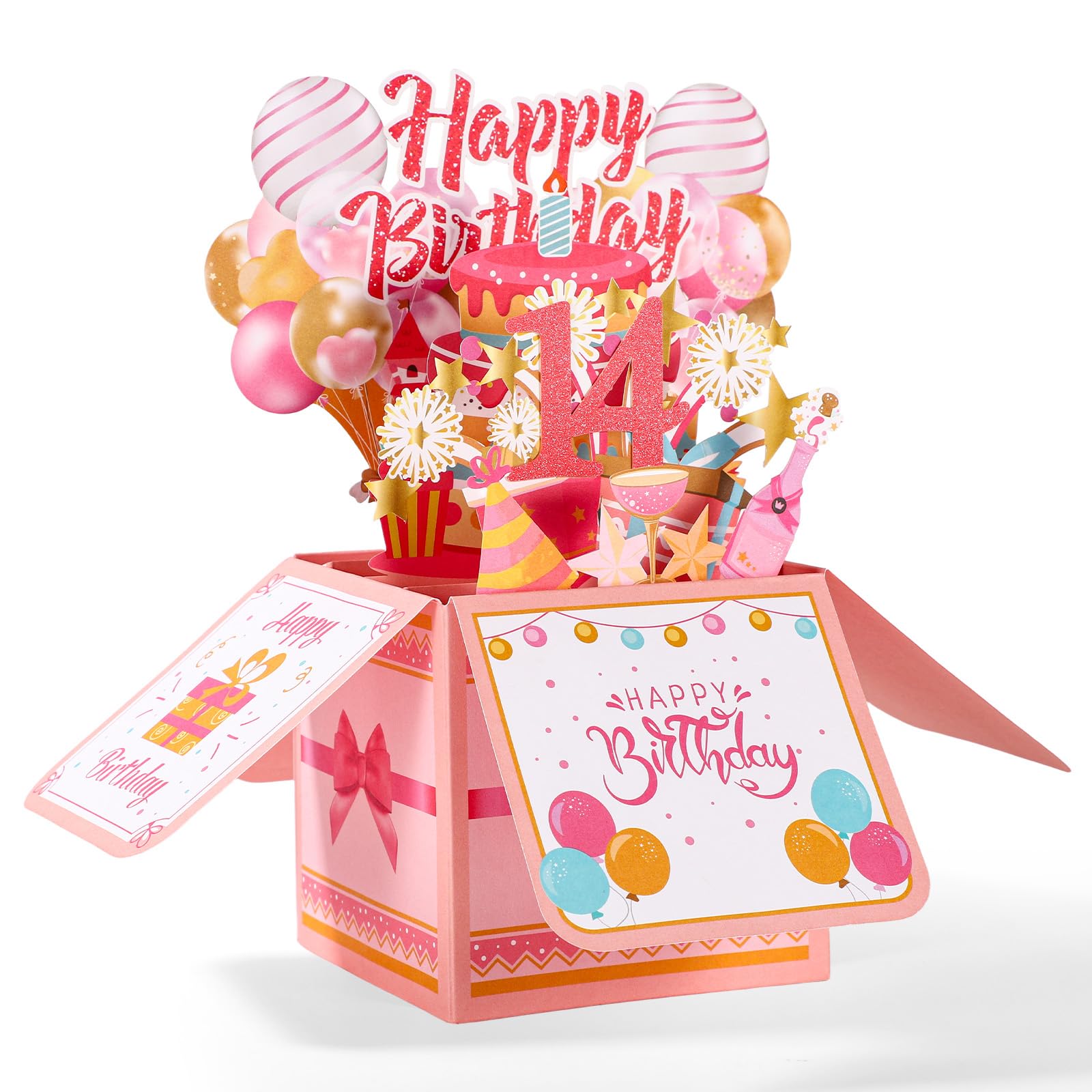 Happy Birthday Pop up Card, Colorful Happy Birthday 3D Greeting Card with Envelope Creative Gift Anniversary Party Decoration Keepsake for Daughter Sister Friends Girls (14th) โ image 1