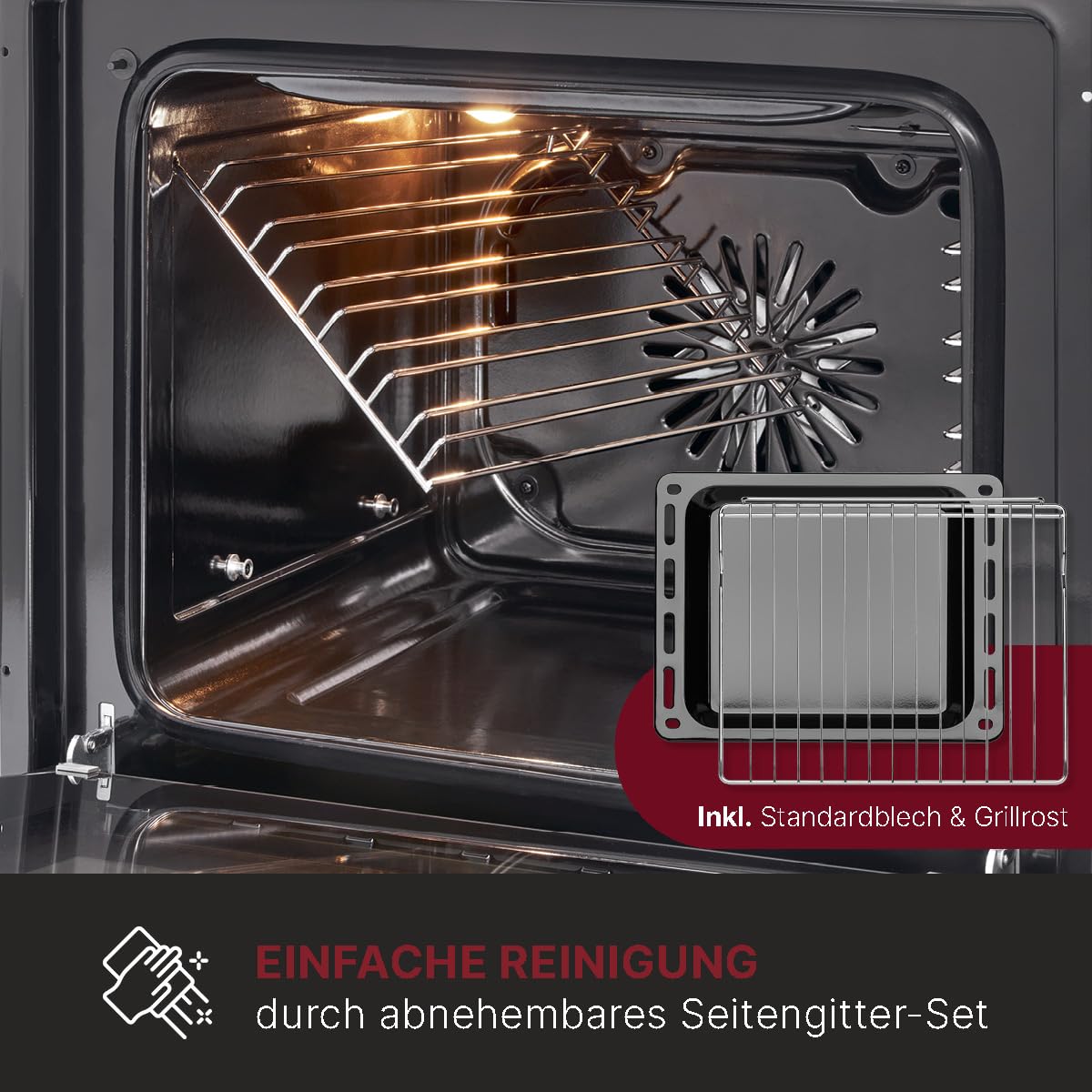 Bomann® Einbaubackofen mit Grill | Heißluft & Ober-/Unterhitze | Backofen 56L | Ofen mit 50°C - 250°C Bereich & Touch Control | Oven mit 9 Backofen-Funktionen & aushängbarer Tür | EBO 7911 inox