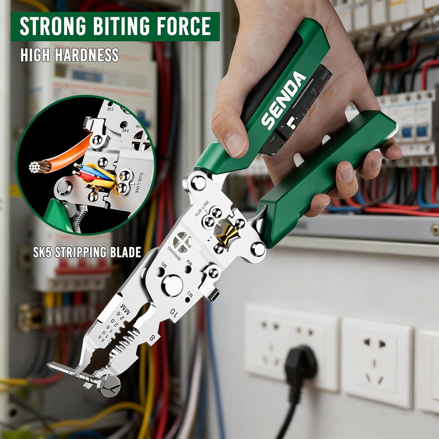 18 in 1 Foldable Wire Stripper with Electricity Measurement Function & Dual Alarms Multifunctional Professional Electrician's Pliers Cable Stripping Pliers for Cutting, Stripping and Crimping Tool