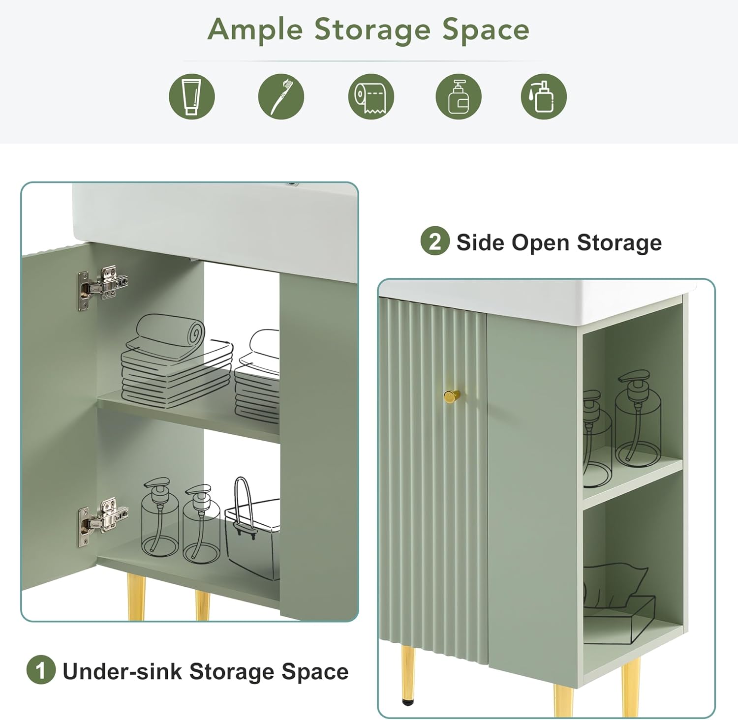 Merax Bathroom Vanity with Ceramic Sink, 21.6" Freestanding Bathroom Cabinet Vanity with Storage, Single Sink Small Vanity, Green