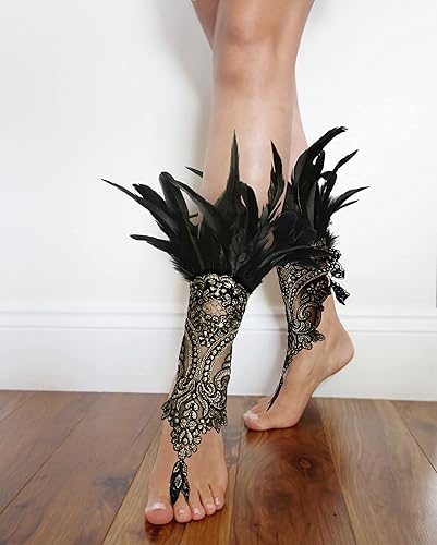 Miniatura 7 de HOMELEX Guantes de encaje con plumas negras para mujer, accesorios de disfraz de bruja y ángel, bandas para muñeca con alas de cisne