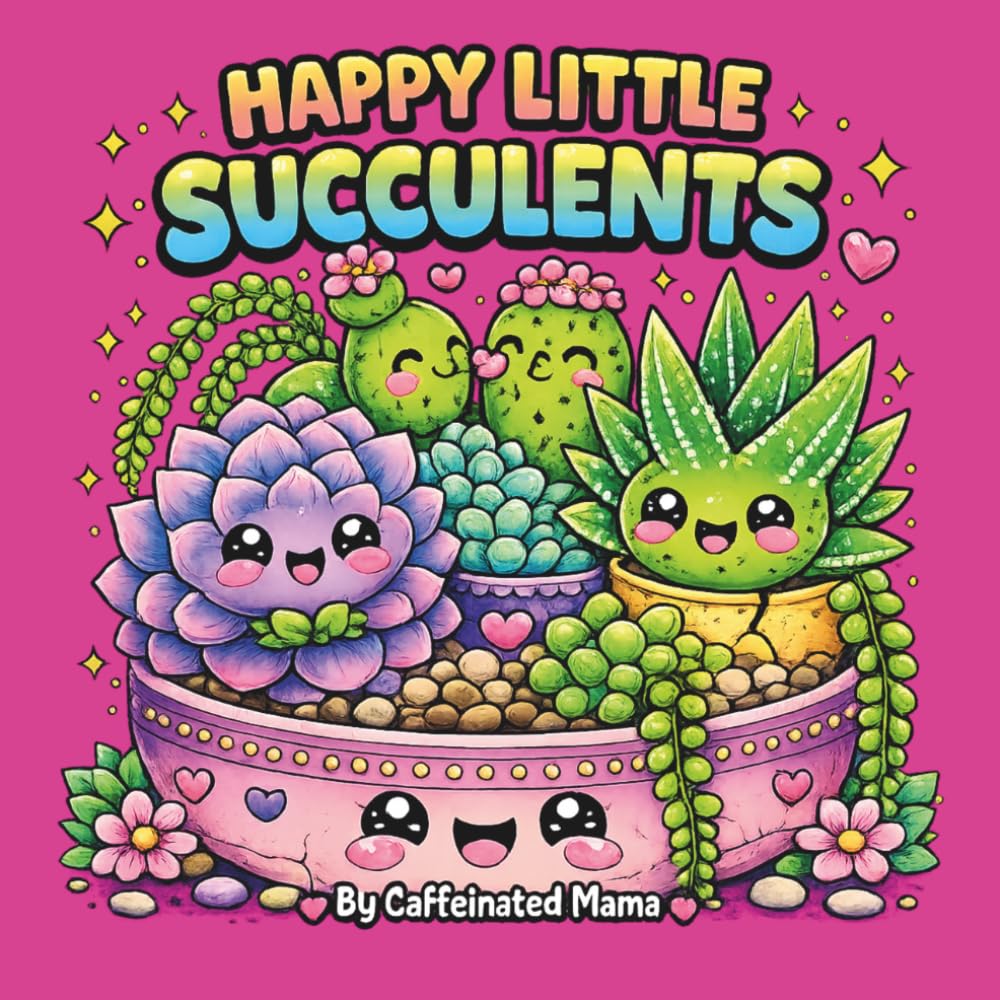 Happy Little Succulents: Cute Kawaii Succulent Coloring Book for Adults, Teens, and Plant Lovers