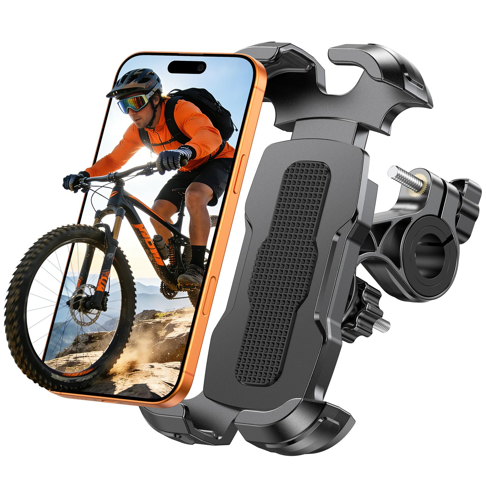 Glangeh uchwyt na telefon komórkowy do roweru, [wzmocniona szczęka ulepszona] uchwyt na telefon komórkowy do motocykla z bezpiecznym zamkiem, obrotowy 360° uchwyt na GPS kompatybilny z iPhone 16 Pro