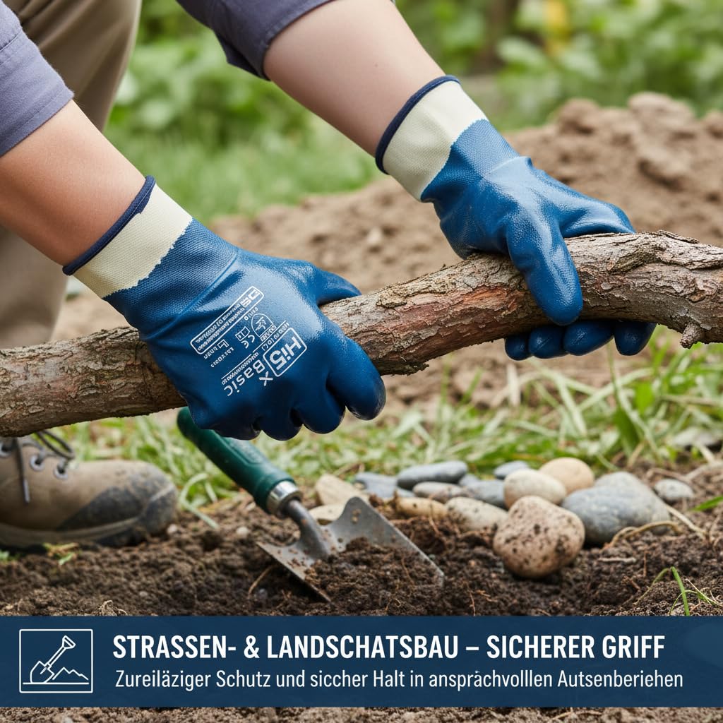 Hi5 X-Basic Nitrilhandschuhe – Wasserdichte ölbeständig Abriebfest Schutzhandschuhe – Größen (S,M,L,XL,XXL) – Nitril-Arbeitshandschuhe 100% Baumwoll-Jersey (XL, 144.0, stück)