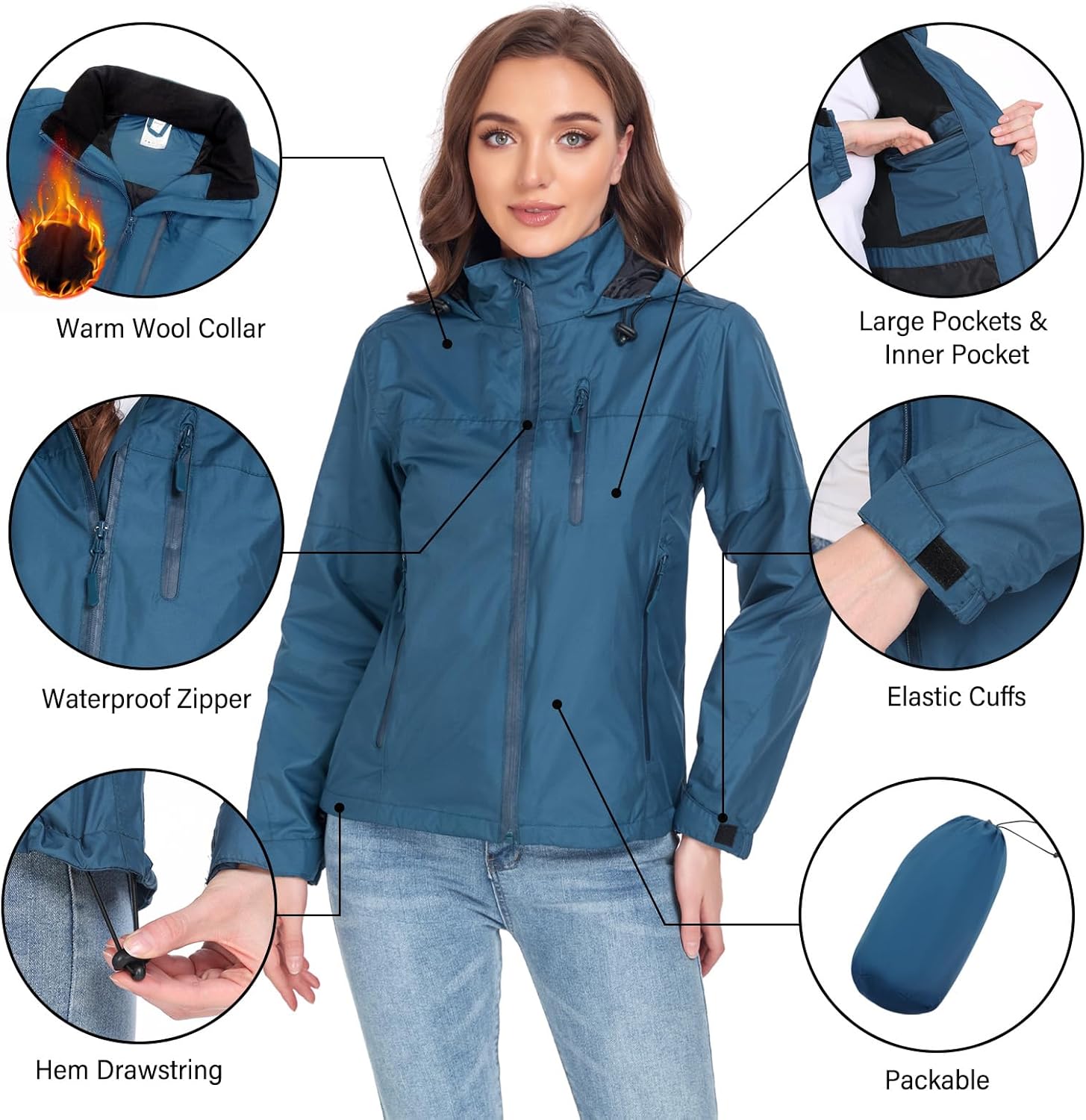 Ourcan Packable Rain Jacket Women Lightweight Waterproof Raincoat for Women with Hood Windbreaker for Outdoor Travel Hiking - Image 4