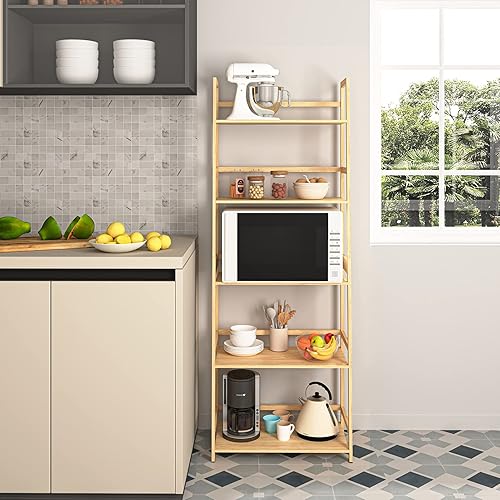 Miniatura 9 de Noskatu Estantería industrial de 5 niveles de almacenamiento, estante de escalera abierto para libros, películas, estante de almacenamiento para