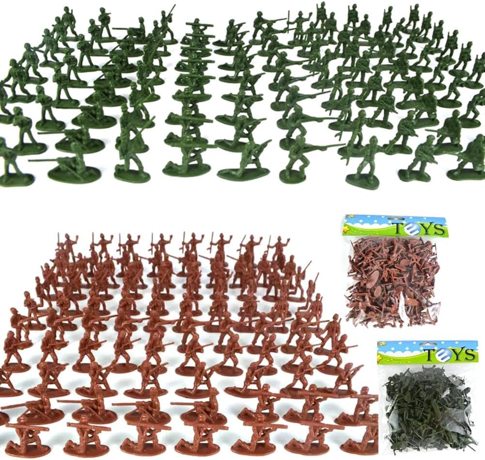 MIFKLMV 200 pcs Toy Soldiers, Army Men Playset Soldier Action Figures with Weapon Army Toys Set Gift for Boys Military Collectors Display Cake Toppers for Boys Birthday - Green and Brown