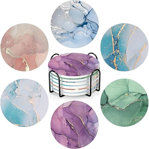 Miniatura 1 de 6 posavasos con soporte de cerámica absorbente posavasos para bebidas navideñas, posavasos de copa de Navidad para inauguración de la casa,