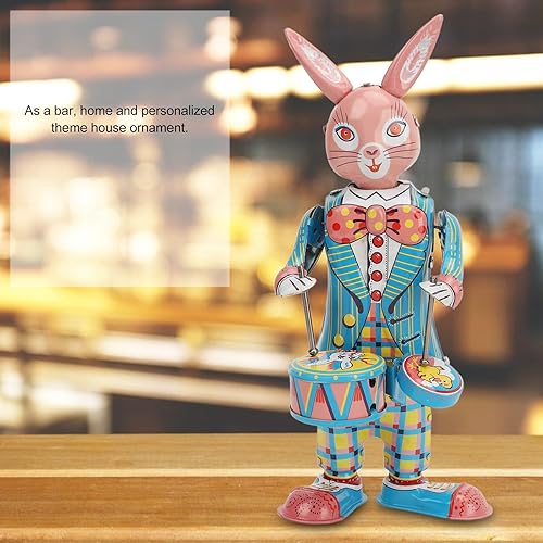 Miniatura 2 de Juguete de lata de conejo para enrollar, lindo juguete de relojería, baterista oscilante para caminar, juguete de metal, recuerdo de fiesta, juguete