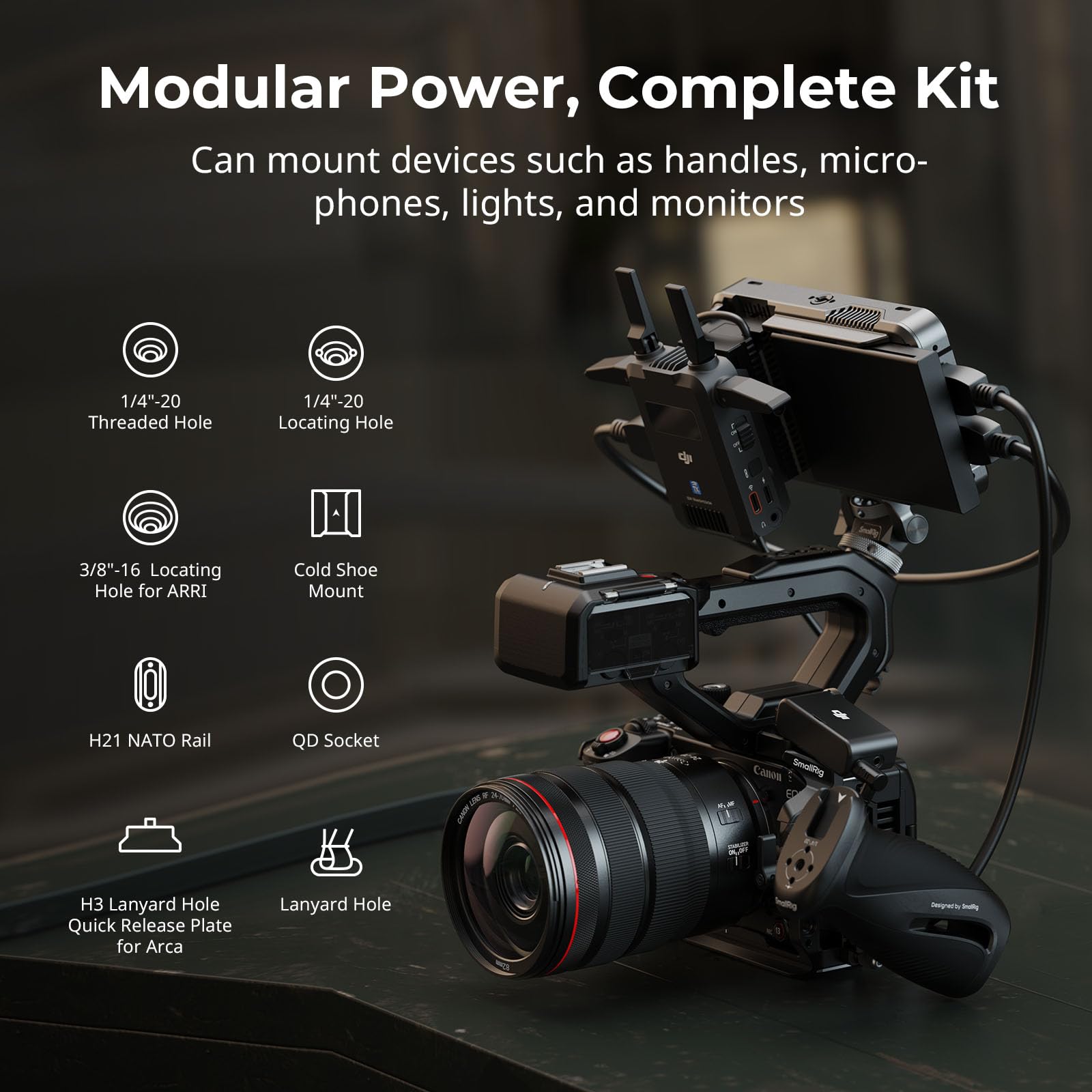 SMALLRIG Kit Cage pour Canon C50 avec Extension de Poignée XLR, Cage pour Caméra avec Griffe Porte-Accessoires, Serre-Câble pour HDMI, Plaque de Dégagement Rapide Intégrée pour Arca Trépied - 5657
