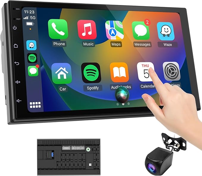 Autoradio 2 DIN Bluetooth con CarPlay wireless & Android Auto,con schermo 7 pollici Touchscreen Lettore, Mirror Link,FM Radio,Telecamera di backup,Bluetooth 5.0,AUX(RAM 2GB+ROM 64GB)