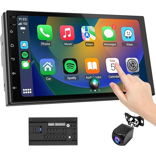 Wireless CarPlay Screen for Car & Android Auto Head Unit - Touchscreen 7 Inch Double Din Car Stereo with Backup Camera for All Cars (2+64GB)