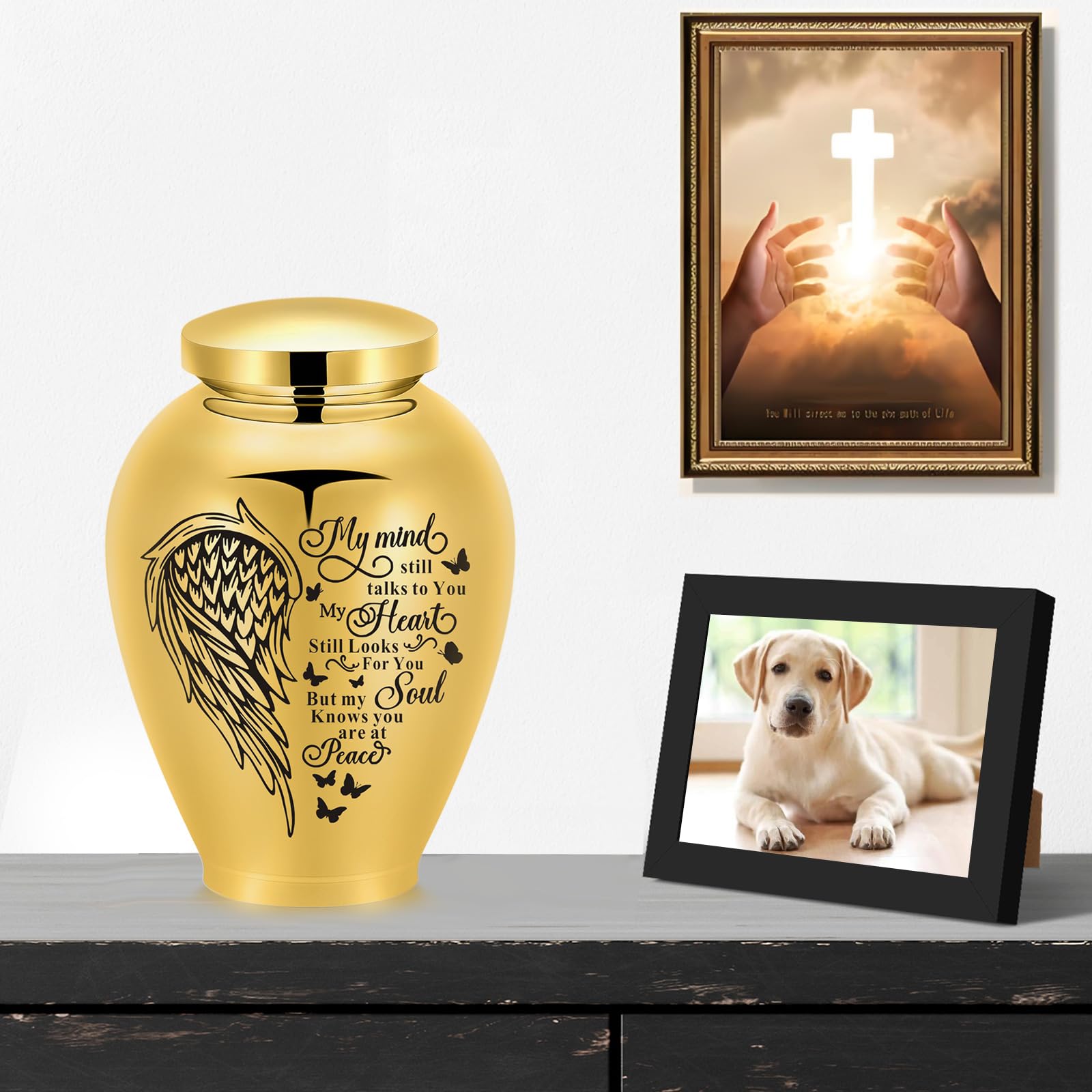 Große Einäscherung Urnen für Hunde und Katzen Haustier Urnen für Hunde Asche Haustier Urnen für Katzen Personalisierte Hund Urnen Andenken Memorial Urn für Hunde (Gold, Flügelherz)