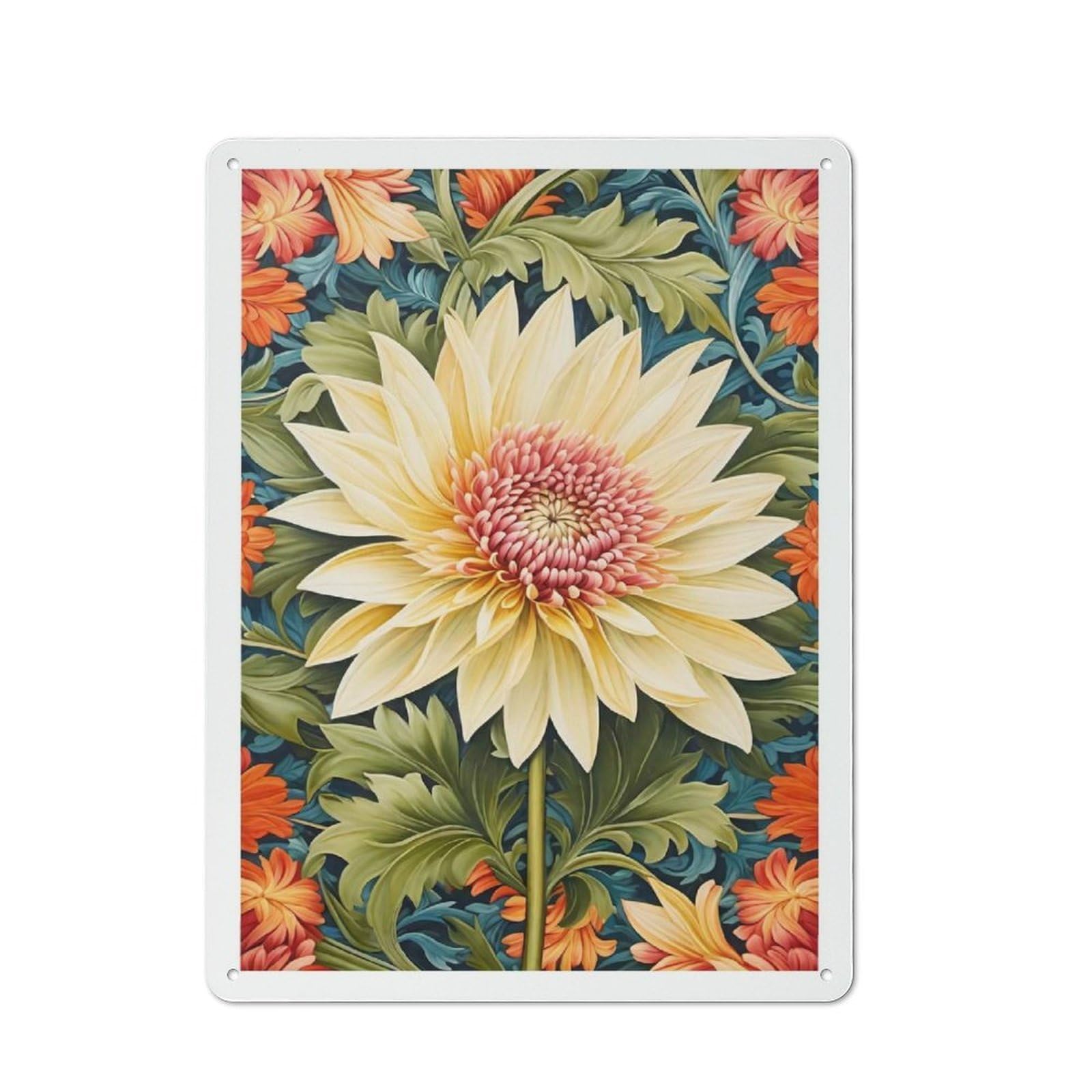 Junmoney Style-9 For Café Or Restaurant, Yellow Chrysanthemum Retro Metal Sign 40X30cm, Gift For Café Owners And Decorators During The Christmas Season