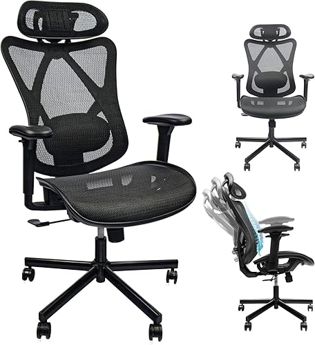 Ergonomic Office Chair with Lumbar Support, High Back Mesh Computer Desk Chair, Adjustable Gaming Chair for Adults with Headrest, 135 Recline, 280lb