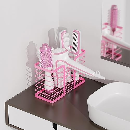 Miniatura 10 de YIGII Soporte para secador de pelo, organizador de herramientas para el cabello, soporte para secadora de pelo, soporte de pared para baño, cesta