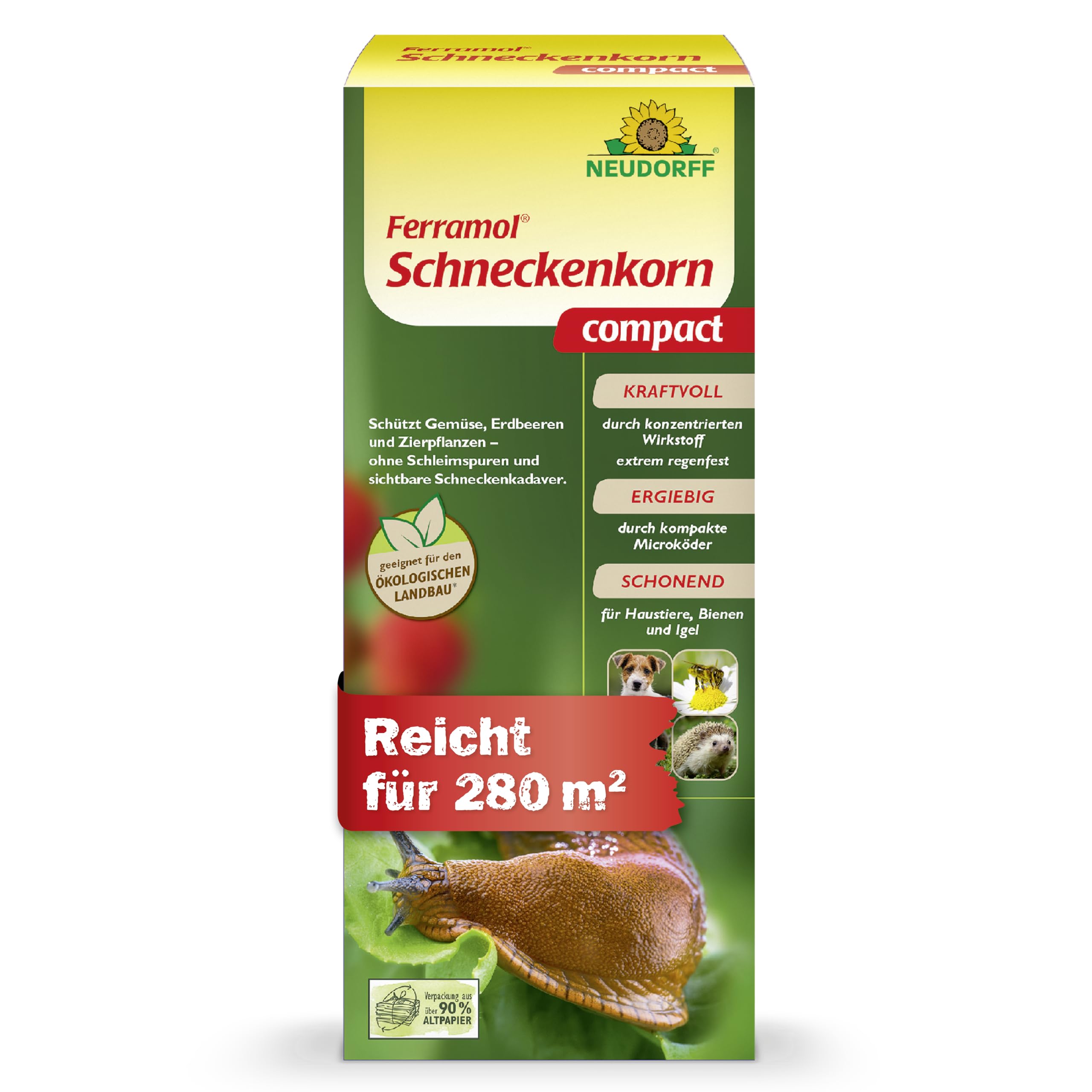 Neudorff Ferramol Schneckenkorn compact – Zuverlässiger Schneckenschutz für 280 m² an allen Gemüse-, Obst- und Zierpflanzen, extrem regenfest, 700 g