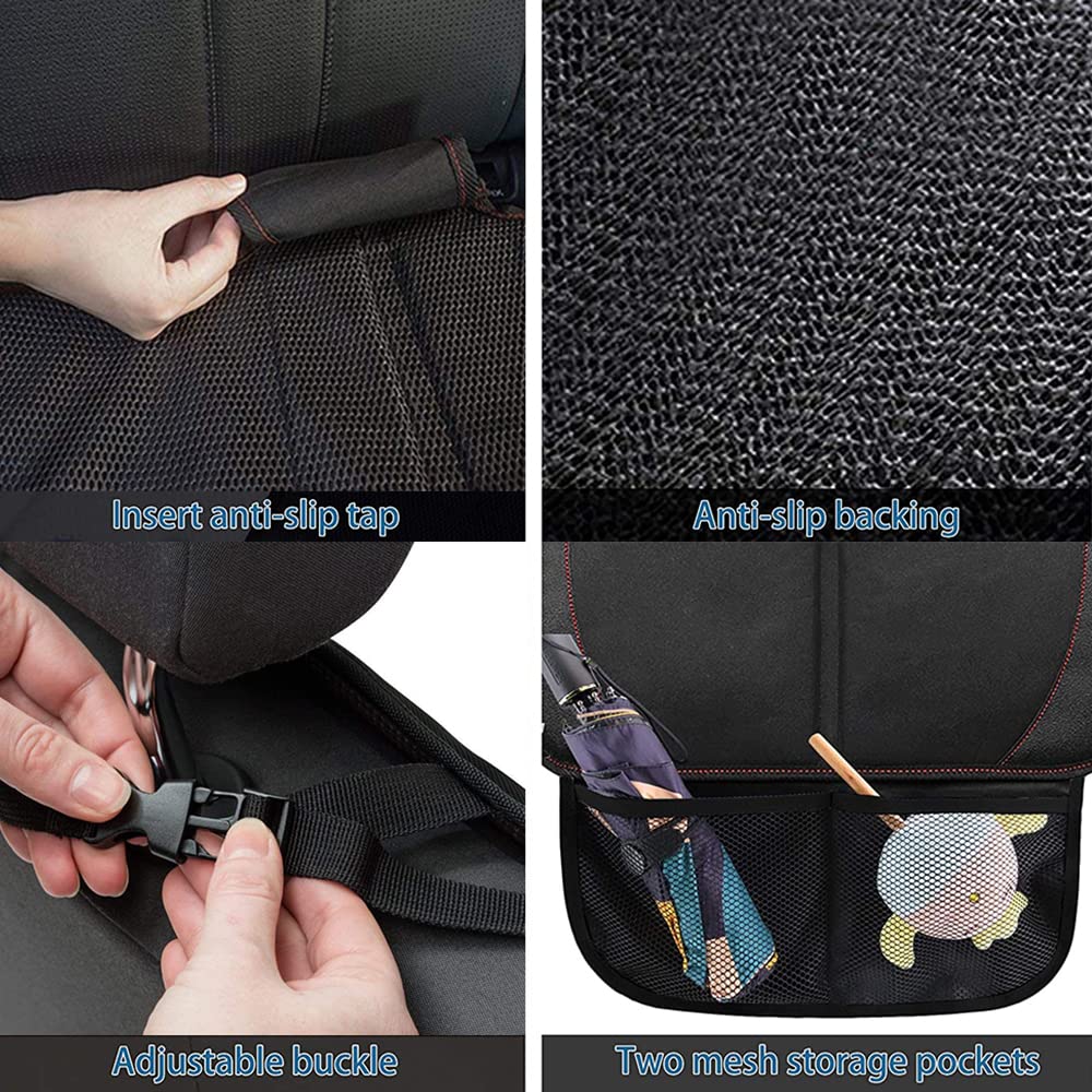 Protezione per seggiolino auto, impermeabile, pieghevole, in pelle, con imbottitura più spessa e retro antiscivolo, tasche portaoggetti in rete per sedili berline SUV (2)