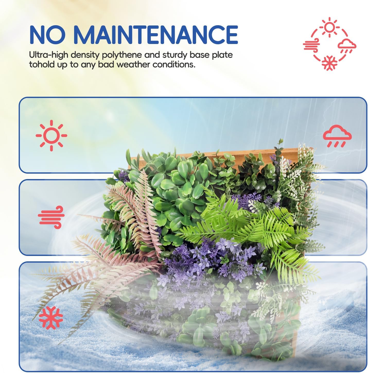 Bynbbur 1 Piece Hanging Wall Artificial Plants for Home Decor Faux 3D Greenery Plant in Wooden Frame 12 inches for Room Garden Patio Indoor Outdoor Decoration, Green with Purple