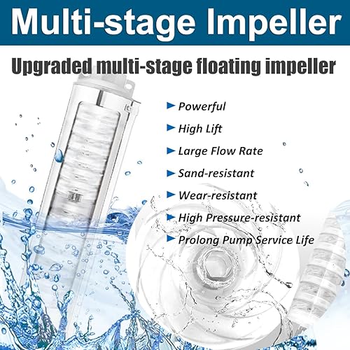 Miniatura 6 de Bomba sumergible para pozo profundo,1 hp, 115V, 60 Hz, 33 GPM, cabeza de 207', acero inoxidable, 4.0 in, cable eléctrico de 33 pies, larga vida útil