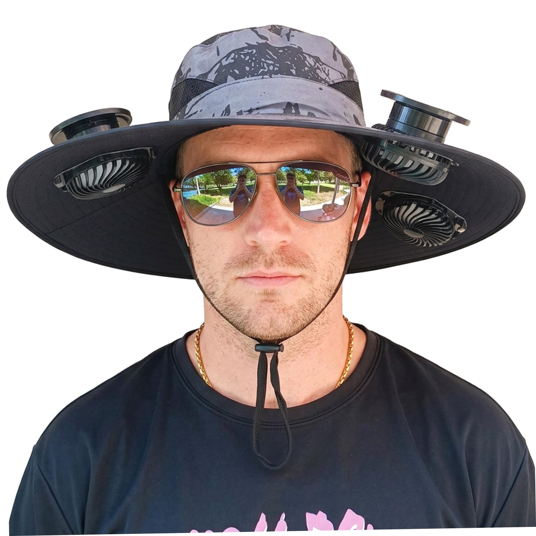 Cappello con Ventola Solare Cappello da Sole UPF 50+ con Doppia Alimentazione (Solare/Batteria) Berretto da Pesca rinfrescante per Esterni con 3 ventole e Tesa Larga per Uomo e Donna